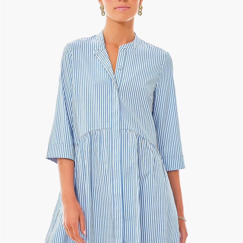 Tuckernuck striped three quarter sleeve button down dress